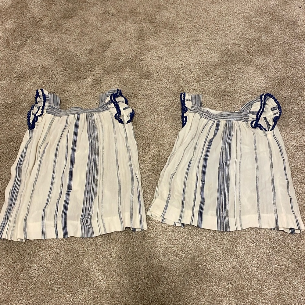 Zara Baby Girl Sister Dresses: Blue & White Stripe lace trim flutter tank sleeve